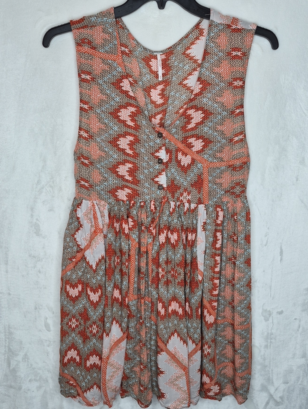 Free People Chevron Mock Neck Mini Dress Orange Brown Boho Sleeveless Size M